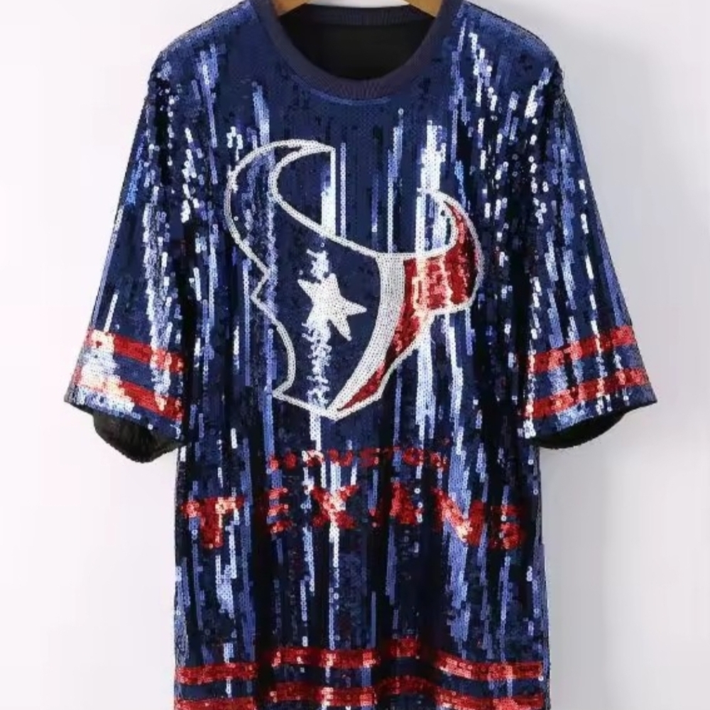 Sequin Houston Texans Short Sleeve Tunic - Navy, Red, White
